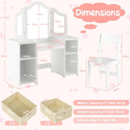 Costway 2-In-1 Kids Dressing Table & Chair Set Vanity Table Desk W/ Removable Mirrors - thumbnail 2