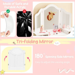 Costway 2-In-1 Kids Dressing Table & Chair Set Vanity Table Desk W/ Removable Mirrors - thumbnail 7