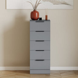 Lassic Vida Designs Trega 5-Drawer Narrow Chest In Grey Compact Storage Solution For Small Rooms & Nurseries, 900(H) X 345(W) X 360(D) - thumbnail 2