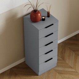 Lassic Vida Designs Trega 5-Drawer Narrow Chest In Grey Compact Storage Solution For Small Rooms & Nurseries, 900(H) X 345(W) X 360(D) - thumbnail 4