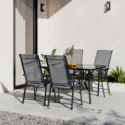 Breeins 5 Piece Black Outdoor Glass Rectangle Umbrella Table And Folding Chairs Dining Set For Patio Lounge Balcony 150Cm - image 1
