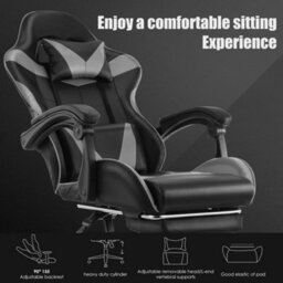 Faux Leather Racing Gaming Chair Swivel Office Gamer Desk Chair Adjustable - thumbnail 6