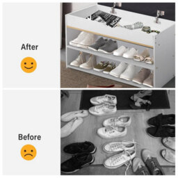 White Shoe Rack Storage Bench With Shelves Cushion Seat Hallway Wooden Cabinet - thumbnail 5