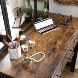 Songmics Vasagle Industrial Vanity Combo, Dressing Table Set With Three-Way Mirror And Storage, Rustic Brown And Black - thumbnail 7