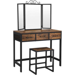 Songmics Vasagle Industrial Vanity Combo, Dressing Table Set With Three-Way Mirror And Storage, Rustic Brown And Black - thumbnail 8