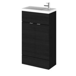 Hudson Reed Fusion Floor Standing 2 Door Vanity Unit & Polymarble Basin Compact, Sink Vanity Unit, Charcoal Black, 500mm - thumbnail 1