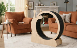 London Boutique Silent Cat Exercise Wheel For Indoor Cats, Wooden Treadmill With Removable Carpet, Scratching Board, Play Balls - thumbnail 6