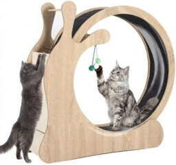 London Boutique Silent Cat Exercise Wheel For Indoor Cats, Wooden Treadmill With Removable Carpet, Scratching Board, Play Balls - thumbnail 7