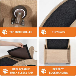 London Boutique Silent Cat Exercise Wheel For Indoor Cats, Wooden Treadmill With Removable Carpet, Scratching Board, Play Balls - thumbnail 3