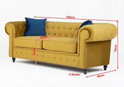 Hilton Chesterfield Style Sofa Mustard French Velvet Fabric 3+2 Seater Set (3+2 Seater) - thumbnail 3