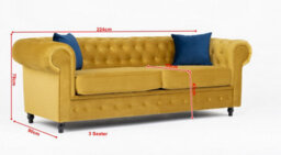 Hilton Chesterfield Style Sofa Mustard French Velvet Fabric 3+2 Seater Set (3+2 Seater) - thumbnail 2