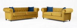 Hilton Chesterfield Style Sofa Mustard French Velvet Fabric 3+2 Seater Set (3+2 Seater) - thumbnail 1