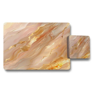 Benjamin Tate Design Marble Luxe Placemat And Coaster Set With Wood Backing Designer Artwork Collection Exclusive Edition - image 1