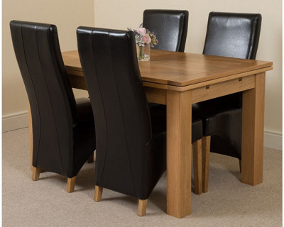 That's Furniture Richmond 140Cm - 220Cm Oak Extending Dining Table And 4 Chairs Dining Set With Lola Black Leather Chairs - image 1