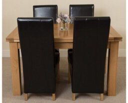 That's Furniture Richmond 140Cm - 220Cm Oak Extending Dining Table And 4 Chairs Dining Set With Lola Black Leather Chairs - thumbnail 2