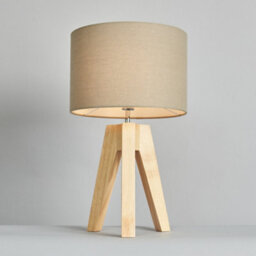 Litecraft Devlin Wooden Tripod Table Lamp With Taupe Shade - thumbnail 3
