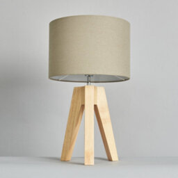 Litecraft Devlin Wooden Tripod Table Lamp With Taupe Shade - thumbnail 4