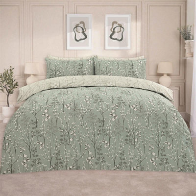 Ohs Willow Reversible Floral Bedding Set Duvet Cover With Pillowcase, Sage - Single - image 1