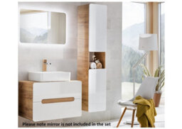 Impact Furniture Bathroom Cabinets Furniture Set 800mm Vanity Unit Countertop Sink Basin Wall Storage Cabinets White Gloss Oak Arub - thumbnail 1