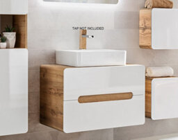 Impact Furniture Bathroom Cabinets Furniture Set 800mm Vanity Unit Countertop Sink Basin Wall Storage Cabinets White Gloss Oak Arub - thumbnail 2