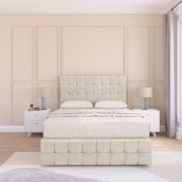 "Sloomy 5Ft Berlin Plush Cream Bed Set With 2 Drawers & Footboard, Mattress & 54"" Headboard - King" - thumbnail 2