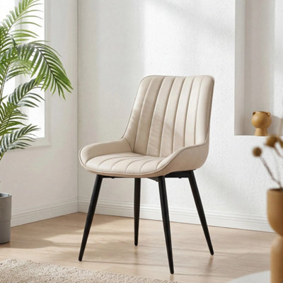 Set Of 2 Pu Leather Dining Chairs Padded Metal Legs - image 1