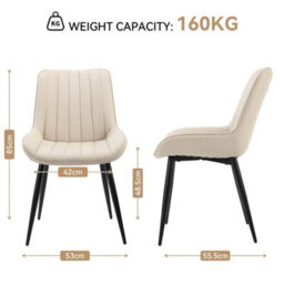 Set Of 2 Pu Leather Dining Chairs Padded Metal Legs - thumbnail 2