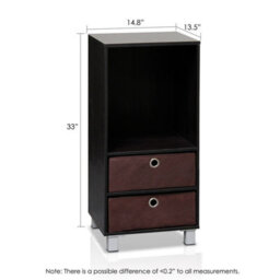 Walplus Furinno 3 Shelves Cabinet/bedside Night Stand With 2 Bin Drawers, Espresso/brown - thumbnail 3