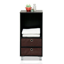 Walplus Furinno 3 Shelves Cabinet/bedside Night Stand With 2 Bin Drawers, Espresso/brown - thumbnail 4
