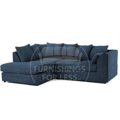 Furnishings For Less UK Luxor Jumbo Cord 4 Seater Corner Sofa Navy Blue Left Hand Facing