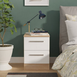 Trent 2 Drawer Compact Bedside Cabinet In White Matt & Black Matt (Ready Assembled) - thumbnail 1