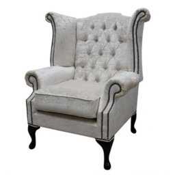 Chesterfield High Back Wing Chair Modena Oyster Velvet Fabric In Queen Anne Style - thumbnail 3