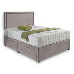 Dining Tables Seoul Matching Headboard Divan Set, 2 Drawer On Same Side With Sprung 1500 Comfort Mattress - Chenille Grey - King - thumbnail 4