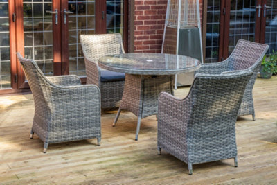 Sh&g Tintagel 4 Seat Dining Table Set - 5 Piece Round Table & Chairs - Aluminium & Grey Rattan With Dark Grey Cushions - Outdoor - image 1