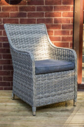 Sh&g Tintagel 4 Seat Dining Table Set - 5 Piece Round Table & Chairs - Aluminium & Grey Rattan With Dark Grey Cushions - Outdoor - thumbnail 3