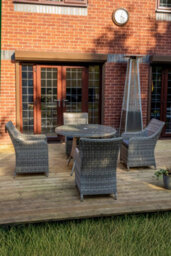 Sh&g Tintagel 4 Seat Dining Table Set - 5 Piece Round Table & Chairs - Aluminium & Grey Rattan With Dark Grey Cushions - Outdoor - thumbnail 2