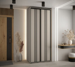 Arte Dakota Vi Sleek Cashmere & Black Sliding Door Wardrobe 1000mm H2350mm D600mm With Mirrored Door, Two Hanging Rails, Six Shelves - thumbnail 2