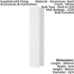 2 Pack Modern White Led Wall Lights With Aluminium Steel Enclosure And 12W Bulbs Included - thumbnail 2