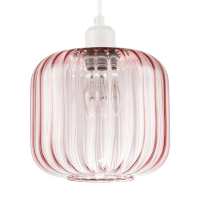 Happy Homewares Contemporary Soft Pink Glass Wide Ribbed Square Pendant Light Shade - image 1