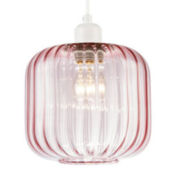 Happy Homewares Contemporary Soft Pink Glass Wide Ribbed Square Pendant Light Shade - thumbnail 2
