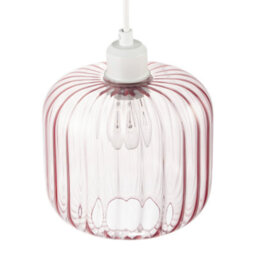 Happy Homewares Contemporary Soft Pink Glass Wide Ribbed Square Pendant Light Shade - thumbnail 3