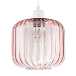 Happy Homewares Contemporary Soft Pink Glass Wide Ribbed Square Pendant Light Shade - thumbnail 1