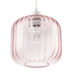 Happy Homewares Contemporary Soft Pink Glass Wide Ribbed Square Pendant Light Shade - thumbnail 4