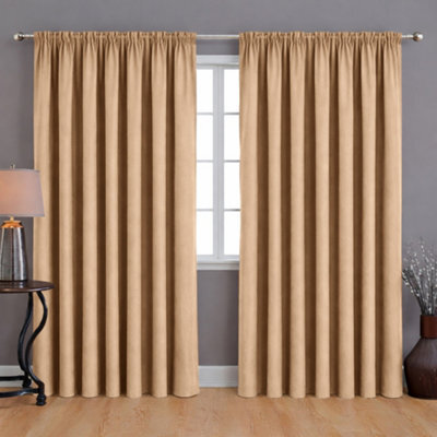 Bedlooms Beige Blackout Curtain Thermal Insulated Pencil Pleat Large Window Curtain (Pair) 90 X 90 Inches With Tie Backs - image 1