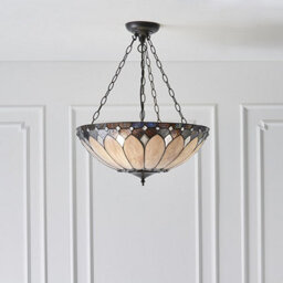Luminosa Lighting Luminosa Brooklyn 3 Light Large Inverted Ceiling Pendant Dark Bronze, Tiffany Glass, E27 - thumbnail 3
