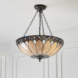 Luminosa Lighting Luminosa Brooklyn 3 Light Large Inverted Ceiling Pendant Dark Bronze, Tiffany Glass, E27 - thumbnail 2