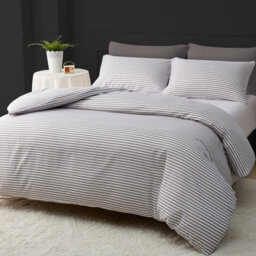 Grace Stripe Single Duvet Set Premium Microfiber Reversible Single Duvet Cover 2 Pcs Ultrasoft Hypoallergenic With Zipper Closure - thumbnail 1
