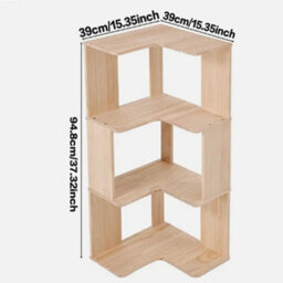 3 Tiers--94.8X39X39Cm Standing Book Shelves Corner Shelf Storage Wood Display Bookcase Unit - thumbnail 2