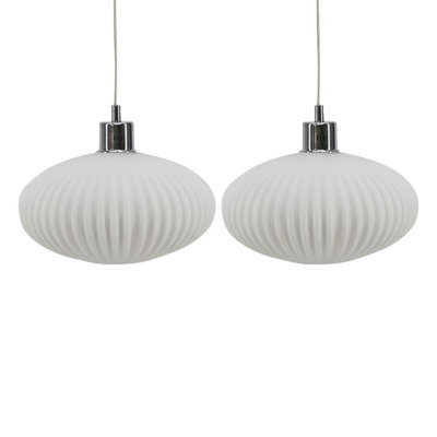 First Choice Lighting Set Of 2 Baton White Ribbed Glass Easy Fit Pendant Shades - image 1
