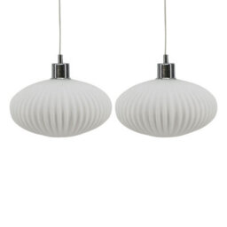 First Choice Lighting Set Of 2 Baton White Ribbed Glass Easy Fit Pendant Shades - thumbnail 1